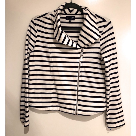 Splendid Vista Stripe Moto Jacket in Navy + White - Picture 5 of 7